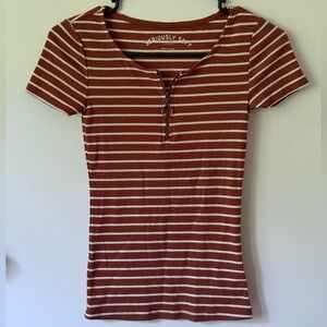 Aeropostale Ribbed Baby Tee Ring Zip Striped Top XS